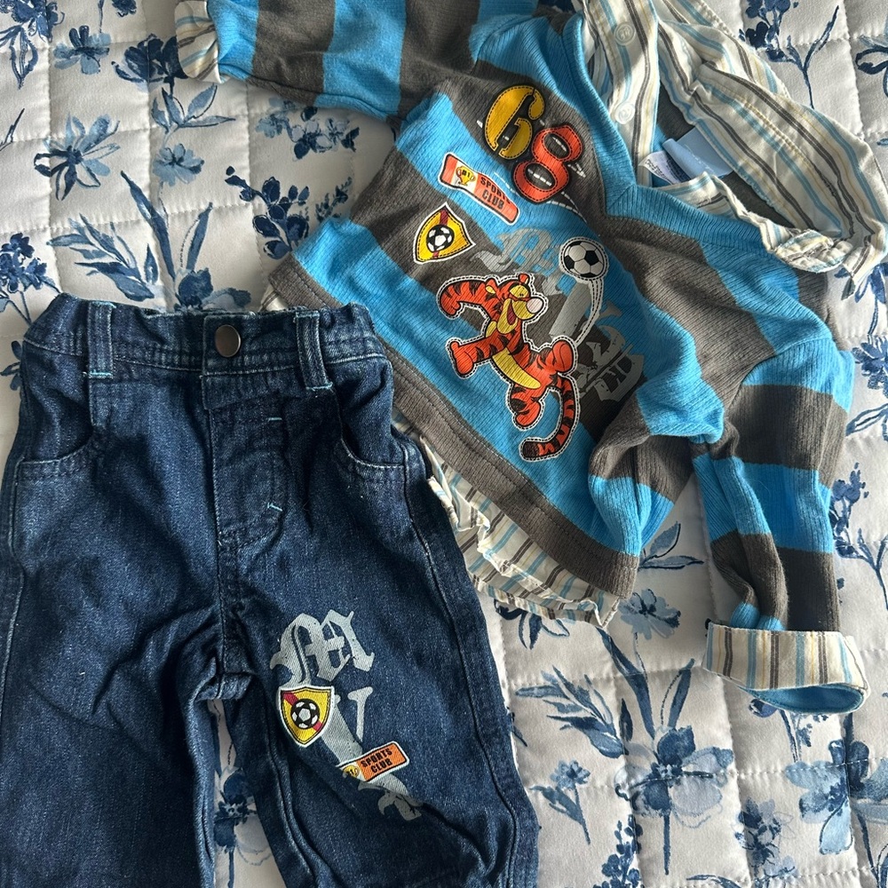 Disney Baby Striped Blue and Gray Tigger Soccer Shirt with Jeans